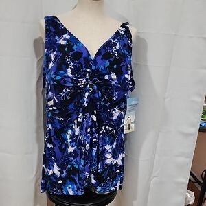 Vibrant Blue Floral Women's Swim Tank Top